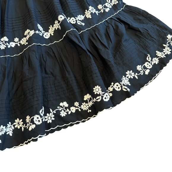 Farm Rio Embroidered Ruffle Maxi Skirt Tiered Cotton Black White Size Medium NWT - Picture 7 of 13